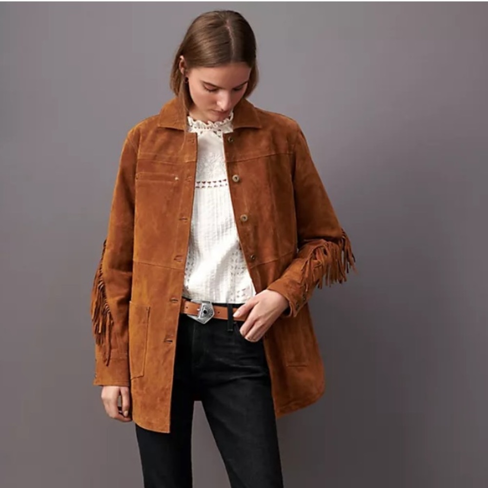 Anthropologie Pilcro and the Letterpress Danae Fringed Suede Jacket Size Large